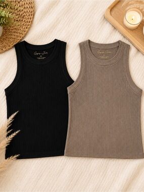 Gypsy & Jade Ribbed Tank Top Bundle Black & Taupe S/M Nylon Spandex Soft Stretch